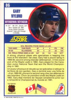 1990-91 Score Canadian #86 Gary Nylund Back