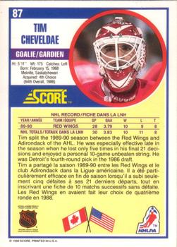1990-91 Score Canadian #87 Tim Cheveldae Back