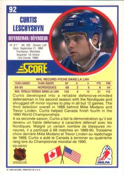 1990-91 Score Canadian #92 Curtis Leschyshyn Back