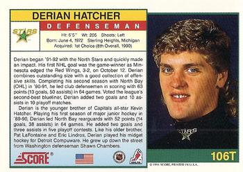 1991-92 Score Rookie and Traded #106T Derian Hatcher Back