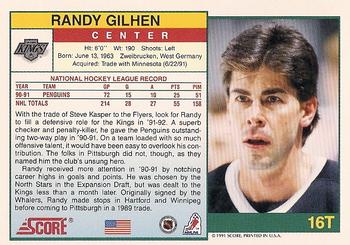 1991-92 Score Rookie and Traded #16T Randy Gilhen Back