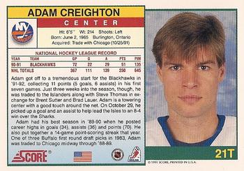 1991-92 Score Rookie and Traded #21T Adam Creighton Back