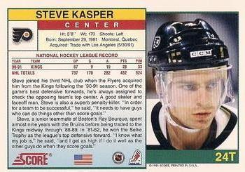 1991-92 Score Rookie and Traded #24T Steve Kasper Back