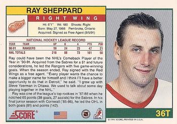 1991-92 Score Rookie and Traded #36T Ray Sheppard Back