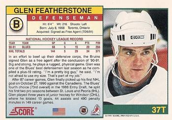 1991-92 Score Rookie and Traded #37T Glen Featherstone Back