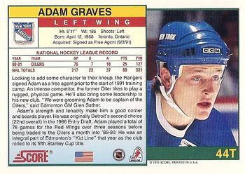 1991-92 Score Rookie and Traded #44T Adam Graves Back