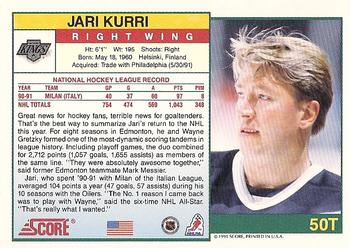 1991-92 Score Rookie and Traded #50T Jari Kurri Back