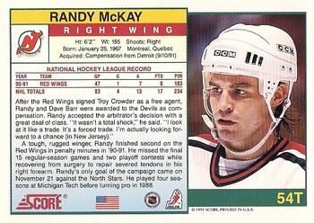 1991-92 Score Rookie and Traded #54T Randy McKay Back