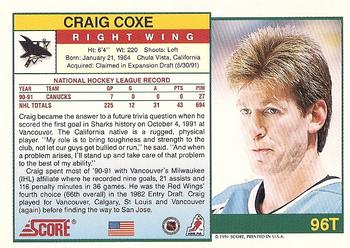 1991-92 Score Rookie and Traded #96T Craig Coxe Back