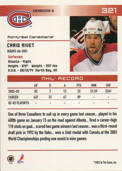2003-04 In The Game Action - NHL All-Star FANtasy #321 Craig Rivet Back