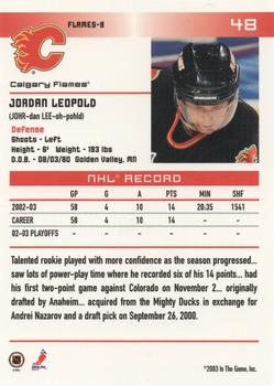 2003-04 In The Game Action - NHL All-Star FANtasy Team Sets #48 Jordan Leopold Back