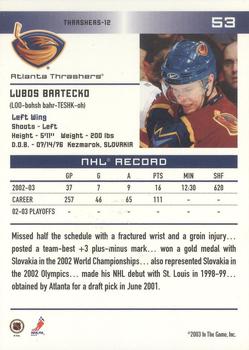 2003-04 In The Game Action - NHL All-Star FANtasy Team Sets #53 Lubos Bartecko Back
