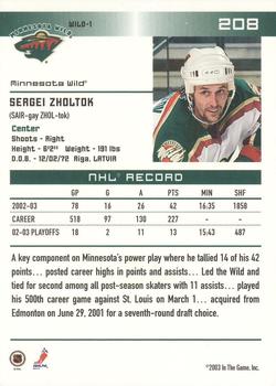 2003-04 In The Game Action - NHL All-Star FANtasy Team Sets #208 Sergei Zholtok Back