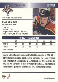 2003-04 In The Game Action - NHL All-Star FANtasy Team Sets #278 Olli Jokinen Back