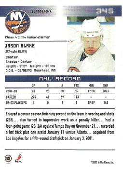 2003-04 In The Game Action - NHL All-Star FANtasy Team Sets #345 Jason Blake Back