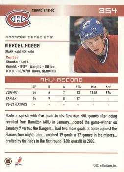 2003-04 In The Game Action - NHL All-Star FANtasy Team Sets #354 Marcel Hossa Back