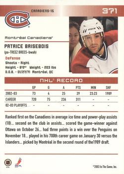 2003-04 In The Game Action - NHL All-Star FANtasy Team Sets #371 Patrice Brisebois Back
