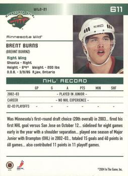2003-04 In The Game Action - NHL All-Star FANtasy Team Sets #611 Brent Burns Back