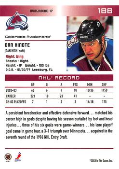 2003-04 In The Game Action - Sportsfest #186 Dan Hinote Back