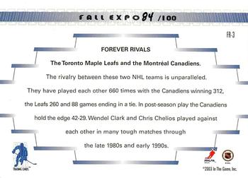2003-04 In The Game Action - Fall Expo Forever Rivals #FR3 Wendel Clark / Chris Chelios Back