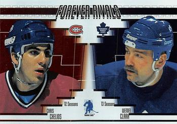 2003-04 In The Game Action - Fall Expo Forever Rivals #FR3 Wendel Clark / Chris Chelios Front