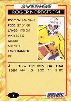 1995 Semic Globe VM (Swedish) #2 Roger Nordström Back