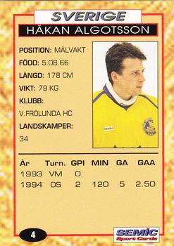1995 Semic Globe VM (Swedish) #4 Hakan Algotsson Back