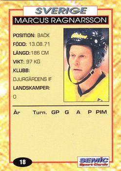 1995 Semic Globe VM (Swedish) #18 Marcus Ragnarsson Back