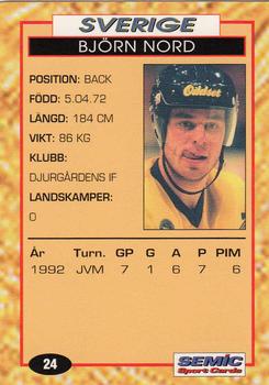 1995 Semic Globe VM (Swedish) #24 Bjorn Nord Back