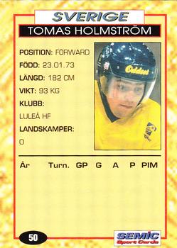 1995 Semic Globe VM (Swedish) #50 Tomas Holmstrom Back