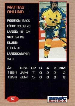 1995 Semic Globe VM (Swedish) #57 Mattias Ohlund Back