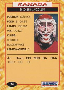 1995 Semic Globe VM (Swedish) #74 Ed Belfour Back