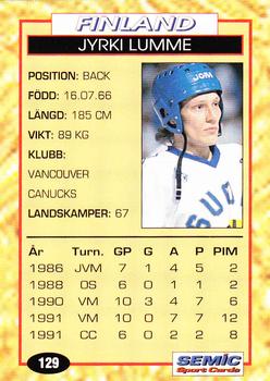 1995 Semic Globe VM (Swedish) #129 Jyrki Lumme Back