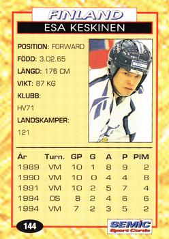 1995 Semic Globe VM (Swedish) #144 Esa Keskinen Back