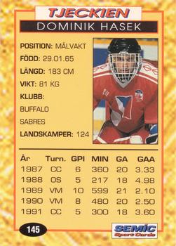 1995 Semic Globe VM (Swedish) #145 Dominik Hasek Back