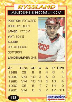 1995 Semic Globe VM (Swedish) #178 Andrei Khomutov Back