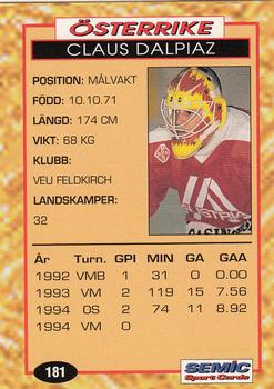 1995 Semic Globe VM (Swedish) #181 Claus Dalpiaz Back