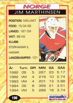 1995 Semic Globe VM (Swedish) #190 Jim Marthinsen Back