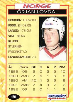 1995 Semic Globe VM (Swedish) #191 Orjan Lovdal Back