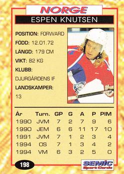1995 Semic Globe VM (Swedish) #198 Espen Knutsen Back