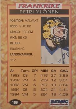 1995 Semic Globe VM (Swedish) #199 Petri Ylonen Back