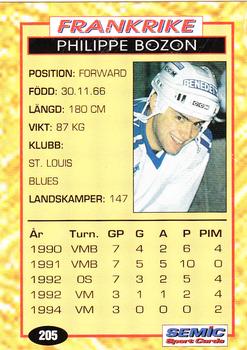 1995 Semic Globe VM (Swedish) #205 Philippe Bozon Back