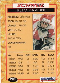 1995 Semic Globe VM (Swedish) #208 Reto Pavoni Back