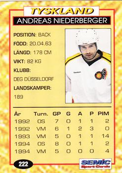 1995 Semic Globe VM (Swedish) #222 Andreas Niederberger Back