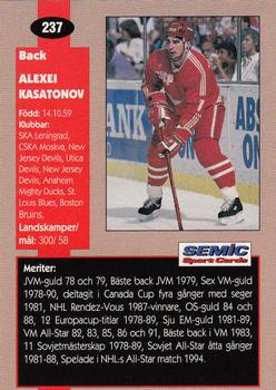 1995 Semic Globe VM (Swedish) #237 Alexei Kasatonov Back