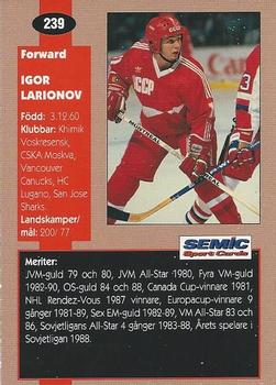 1995 Semic Globe VM (Swedish) #239 Igor Larionov Back