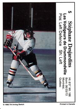 1990-91 7th Inning Sketch QMJHL #5 Stephane Desjardins Back