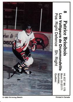 1990-91 7th Inning Sketch QMJHL #8 Patrice Brisebois Back