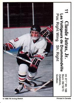 1990-91 7th Inning Sketch QMJHL #11 Claude Jutras Back