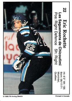 1990-91 7th Inning Sketch QMJHL #22 Eric Rochette Back